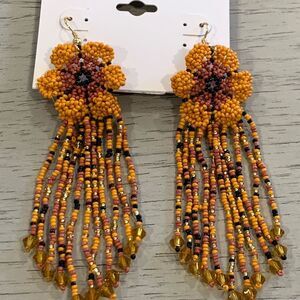 Beaded Floral Dangle Earrings - Multicolor